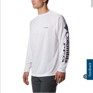 White and Navy Columbia PFG Long Sleeve Shirt